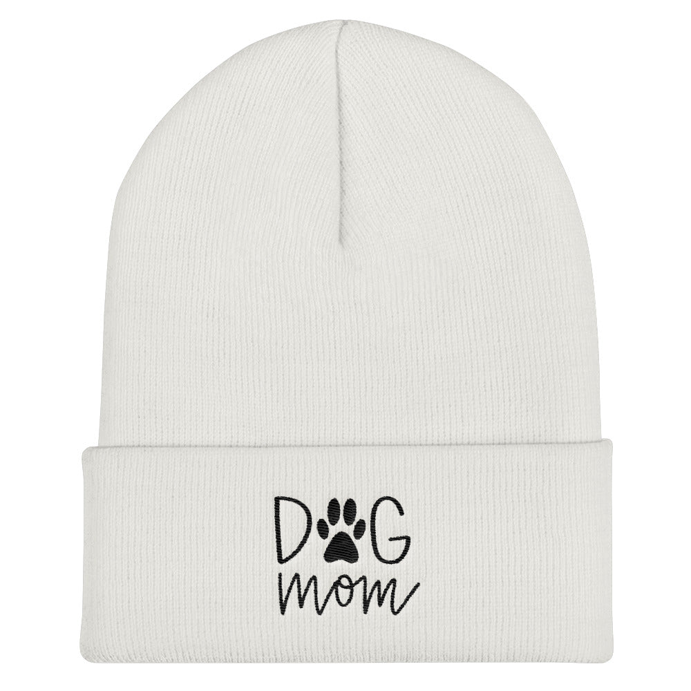 white dog mom beanie
