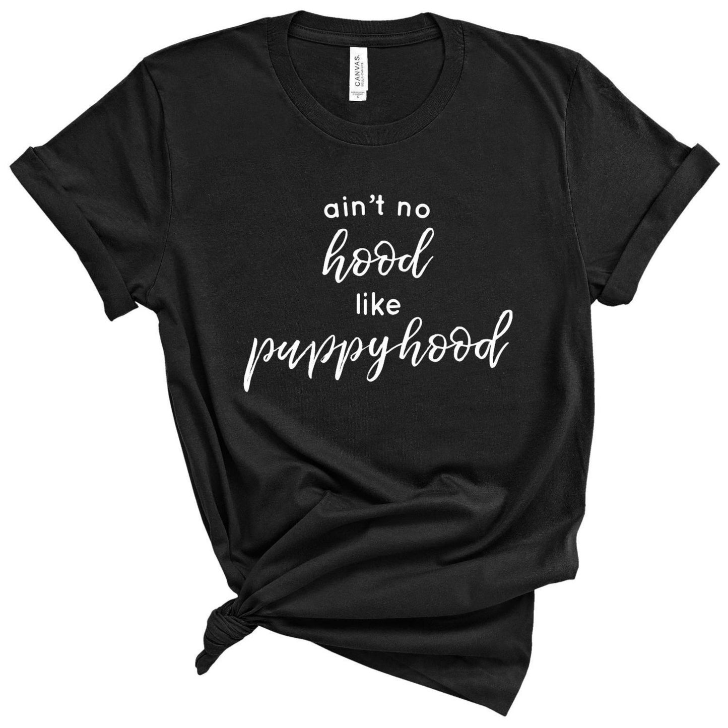 women's black t-shirt, puppy lover, dog momma shirt